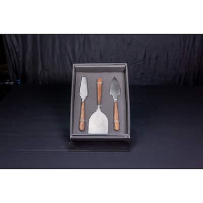 3pc Cheese Knife Set w/ Wood Handles in Giftbox - Silver & Wood