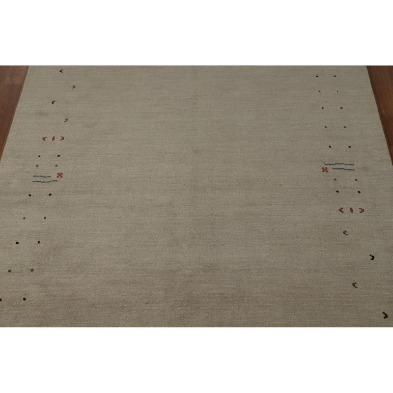 Hand Knotted Oriental 100% Wool Carpet Tribal Tribal Beige & Ivories Gabbeh Area Rug - 7' 8'' X 5' 5''