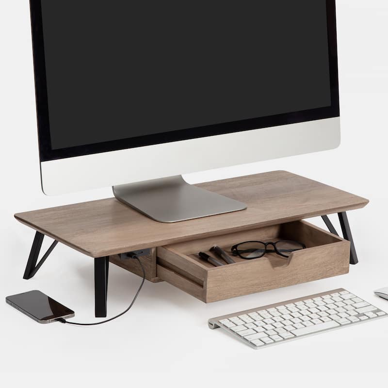 Jani Wood Monitor Stand Riser Desk - Ergonomic Design Stand, Desktop Organizer Table for Home, Office Workspace, Gaming Desk - Brown