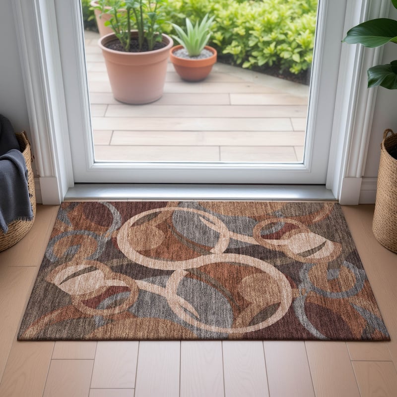 Machine Washable Indoor/Outdoor Contemoorary Deco Chantille Rug