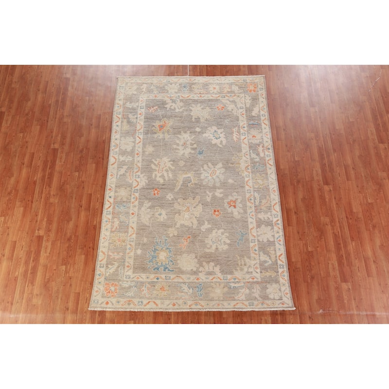 Hand Knotted Oriental 100% Wool Carpet Transitional All-Over Greys & Charcoal Oushak Area Rug - 8' 11'' X 5' 10''