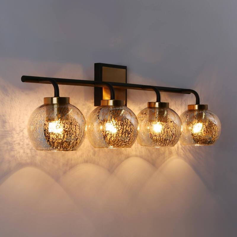 Modern 1/2/3/4-Light Black Gold Bathroom Vanity Lights Mercury Glass Wall Sconces