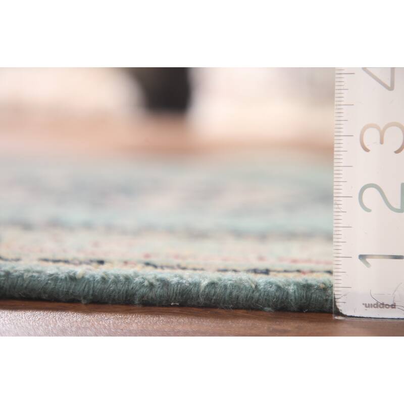 Geometric Heriz-Serapi Accent Rug Hand-Knotted Green Wool Carpet - 3'0"x 4'11"