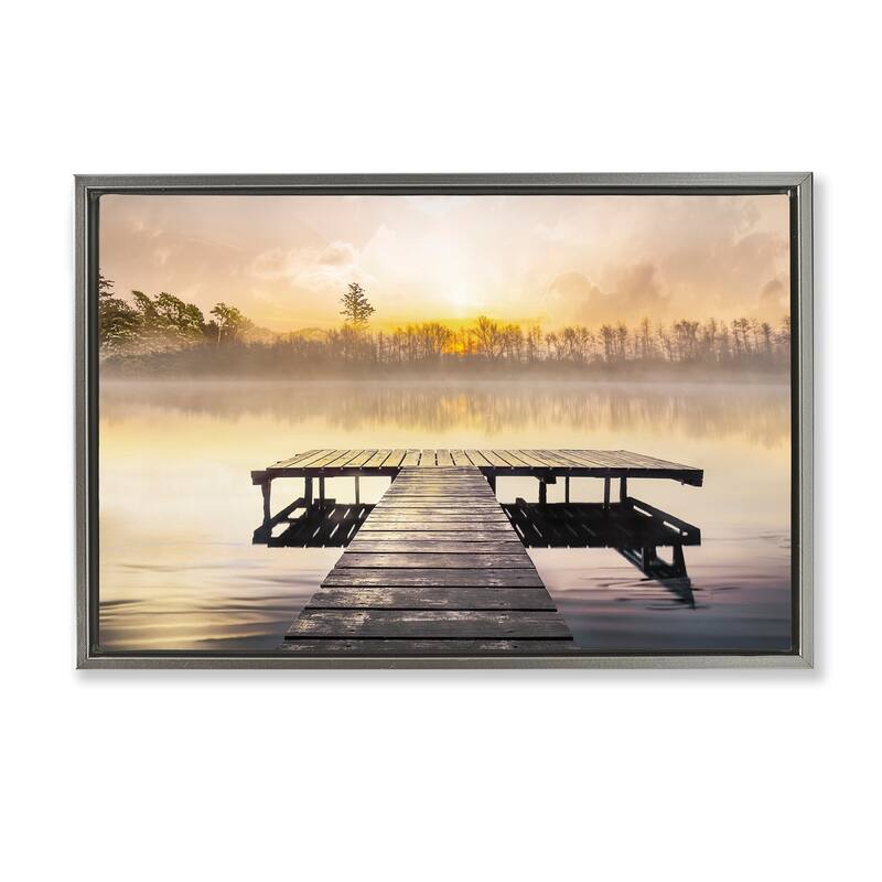 Stupell Summer Sunrise Dock Framed Floater Canvas Wall Art Design By Mike Calascibetta - 25 x 17 - Grey