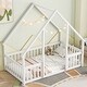 preview thumbnail 3 of 7, Twin Pine Wood House-Shaped Floor Bed Frame w/Fence & Guardrails,White