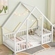 preview thumbnail 3 of 25, Twin Size Solid Wood House-Shaped Floor Bed with Fence and Guardrails