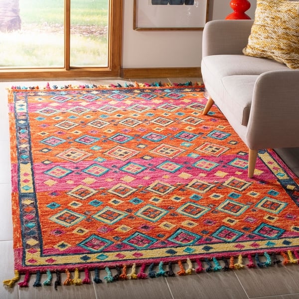 slide 2 of 15, SAFAVIEH Handmade Aspen Dona Boho Tribal Wool Rug 3' x 5' - Orange/Fuchsia