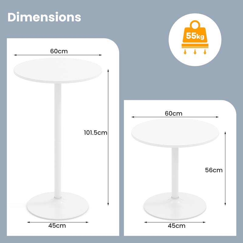 Gymax Round Bar Table Set of 2 w/Adjustable Height & Metal Base Modern