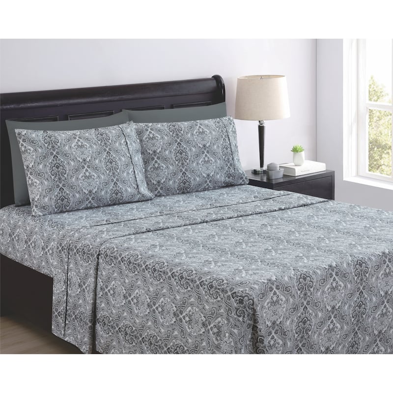 SL SPIRIT LINEN HOME EST. 1988 Paisley 6pc Sheet Set - Microfiber 90GSM - Full - Black