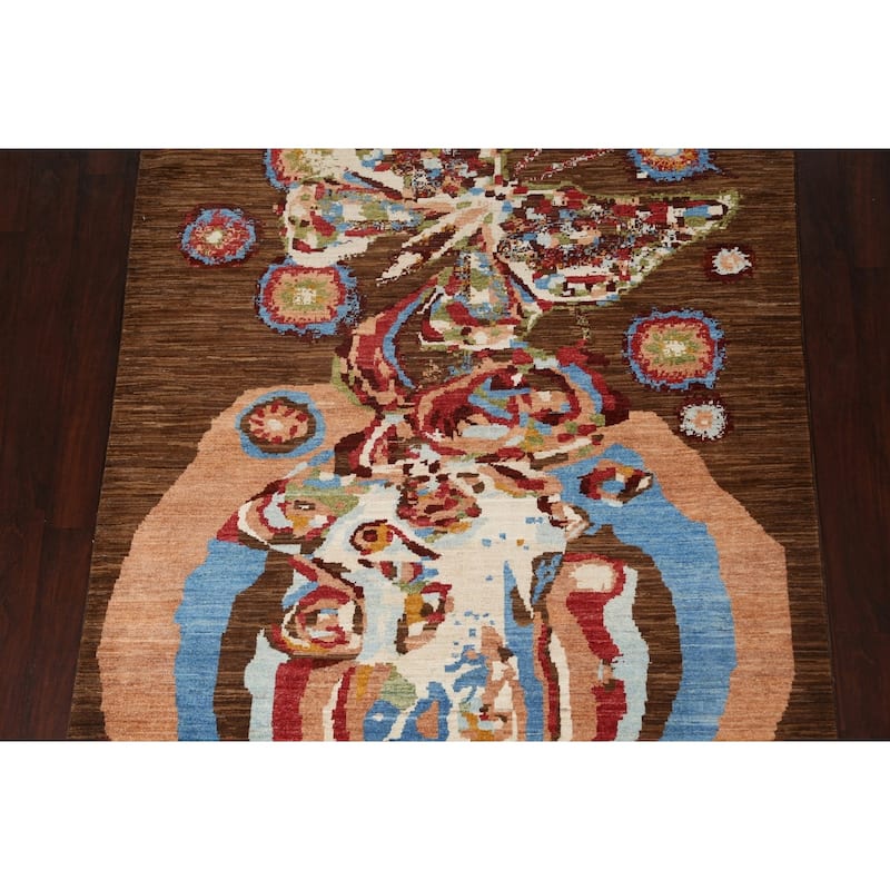 Vegetable Dye Contemporary Abstract Wool Area Rug Hand-knotted Carpet - 5'8" x 7'9"