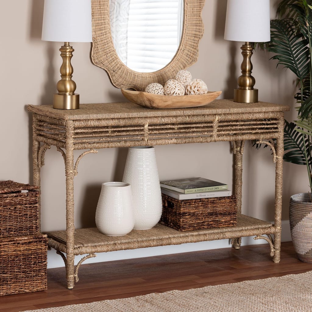 Ganit Handwoven Seagrass Console Table - Entryway Table with Lower Shelf, Accent Table for Hallway, Living Room, or Foyer Decor