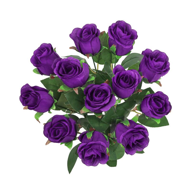 Set of 2 Royal Purple Artificial Rose Bud Flower Stem Bush Bouquet 19.5in - 19.5" L x 12" W x 12" DP