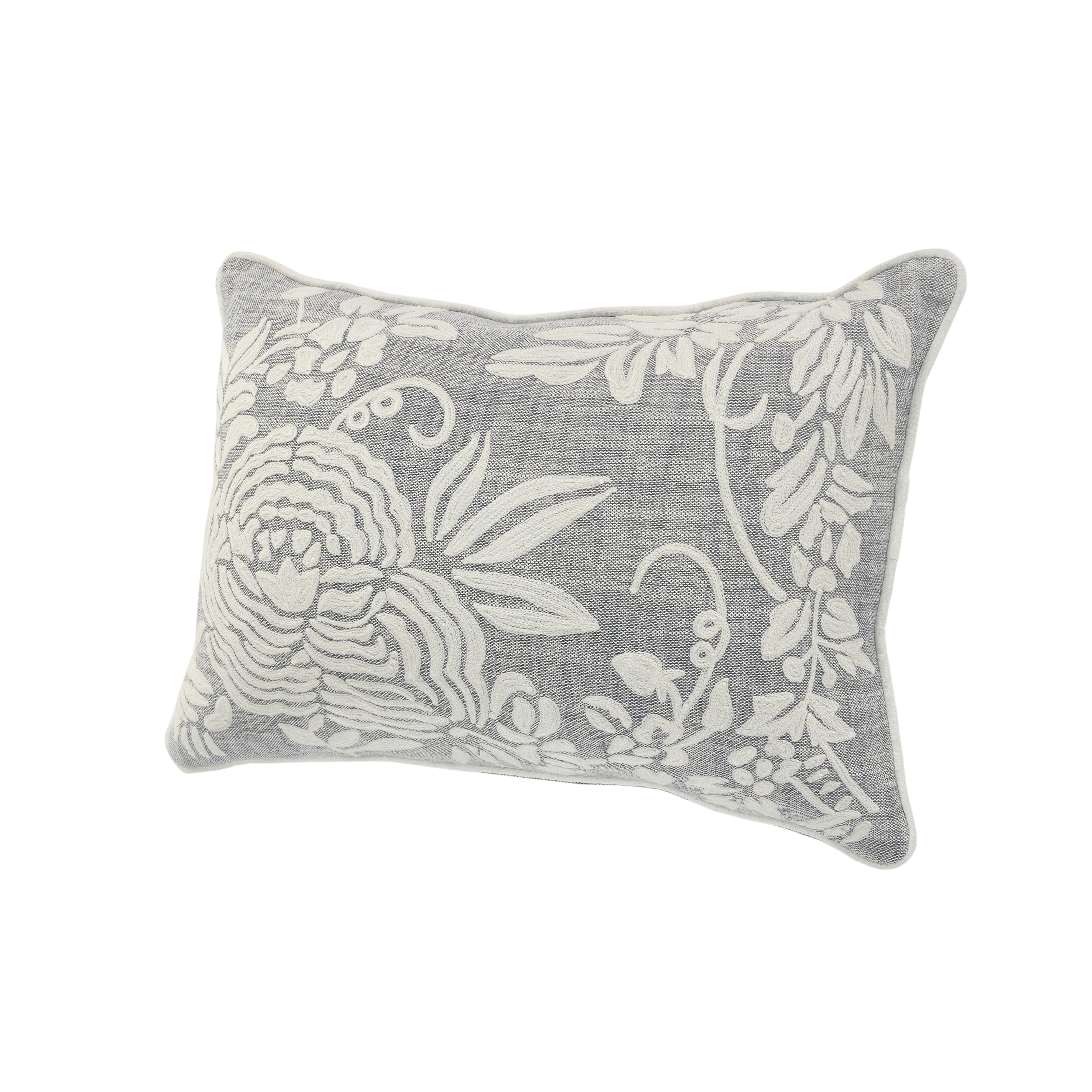The Pillow Collection Wella Floral Gray Down Filled Throw Pillow The Pillow Collection Wella Floral Gray Down Filled Throw Pillow