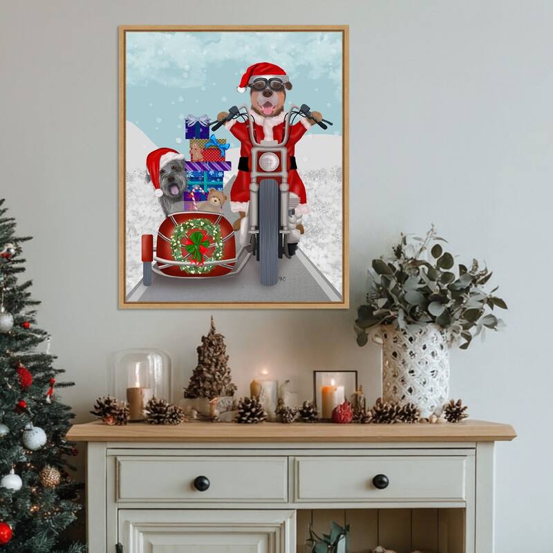 Christmas Mutts Christmas Chopper by Fab Funky (23 x 28 in.), Framed Canvas Wall Art Print - Sylvie Natural
