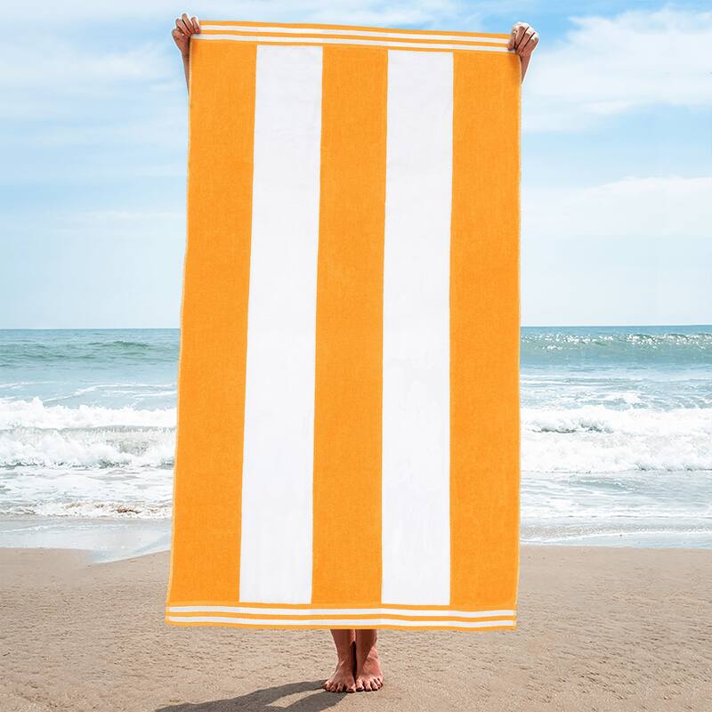 Superior Cabana Stripe Oversized Cotton Beach Towel (Set of 2) - Orange