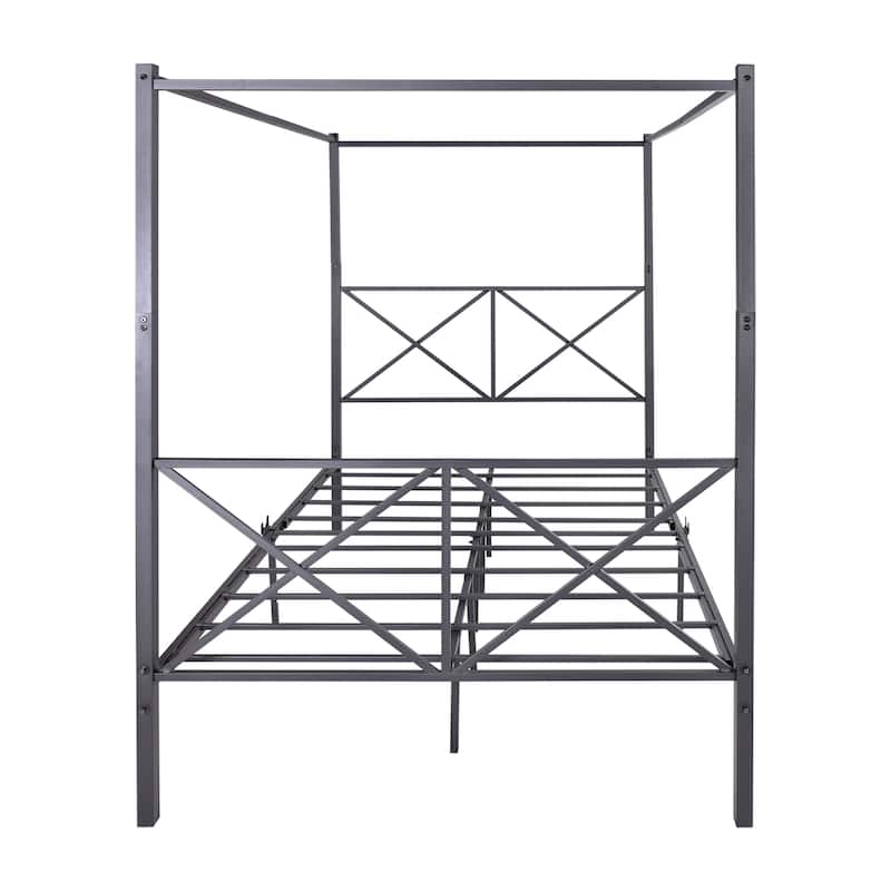 Black Metal Full Canopy Bed with X-Shaped Frame