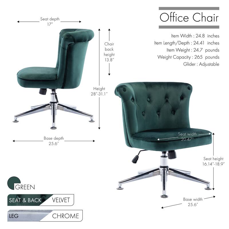 Porthos Home Quoba Tufted Velvet Office Chair, Castors and Footers Both Included