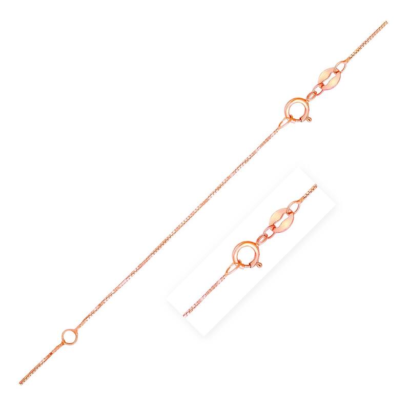 Double Extendable Box Chain Necklace in 14k Rose Gold (0.6mm) 18" Inches