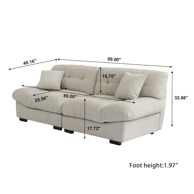 89" Suede Sectional Sofa Cloud Shape Couch for Living Room
