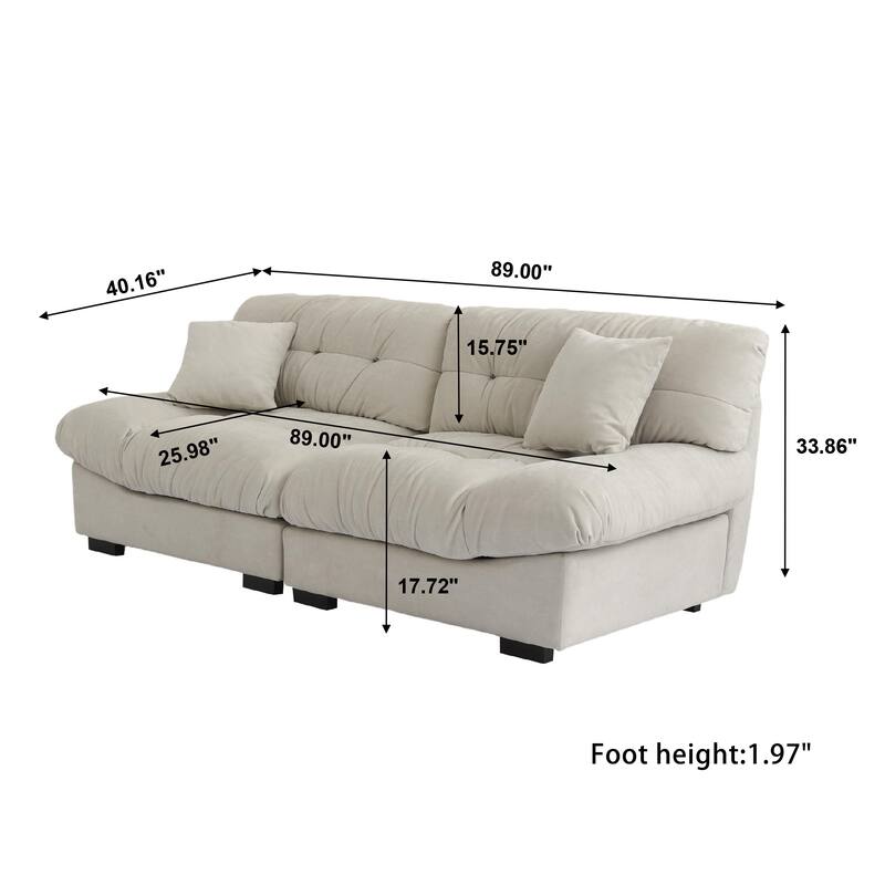 89'' Modern Section Sofa with Arms Velvet Fabric Sofa For Living Room