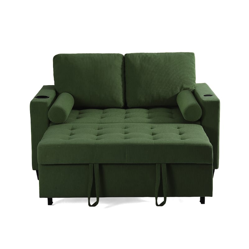 Set of 2 Corduroy Convertible Sleeper Chairs Pull-Out Chair Beds with Adjustable Recline