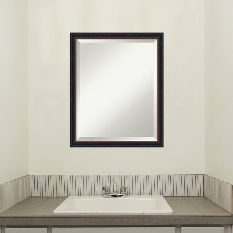 Salon Scoop Beveled Wood Framed Bathroom Vanity Wall Mirror