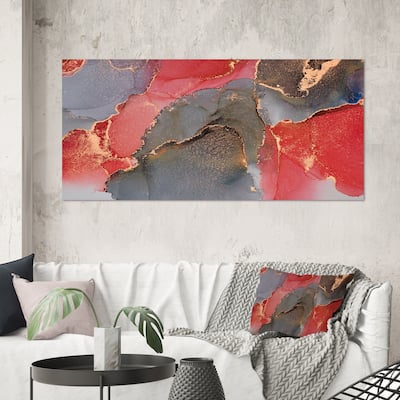 Designart 'Grey And Red Luxury Abstract Fluid Art' Modern Canvas Wall Art Print