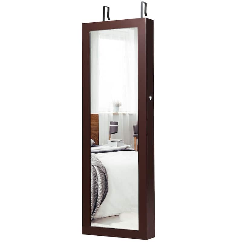 Costway Wall Mount Mirrored Jewelry Cabinet Organizer LED Lights