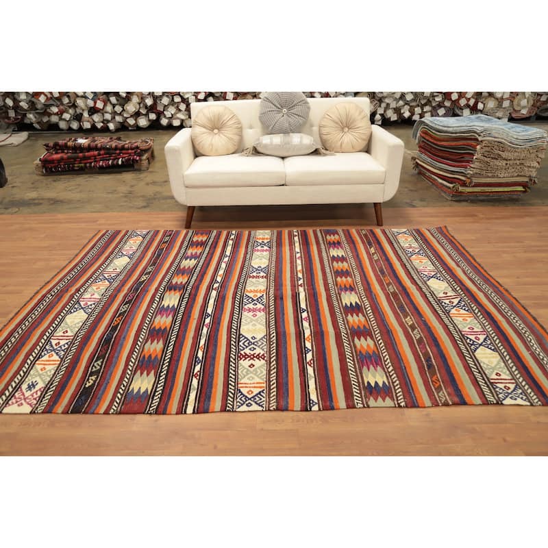 Hand Woven Oriental 100% Wool Carpet Southwestern Tribal Multi-Colored Kilim Area Rug - 8' 6'' X 5' 9''