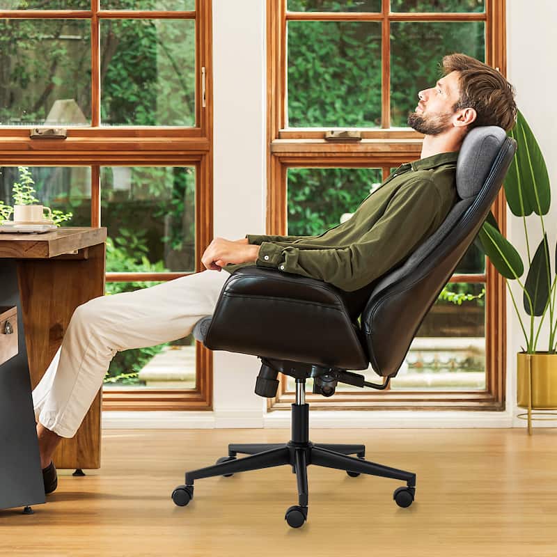 Modern High-Back Leatherette Adjustable 360-degree Swivel Executive Office Chair by Glitzhome