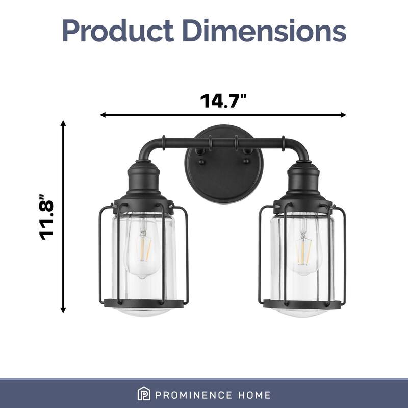 Prominence Home Lincoln Woods Industrial Farmhouse Bathroom Vanity Light, Matte Black - Matte Black