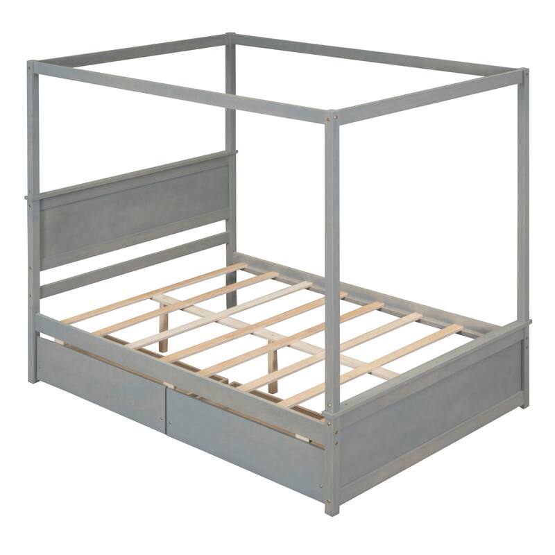 Canopy Platform bed With Support Slats and Drawers