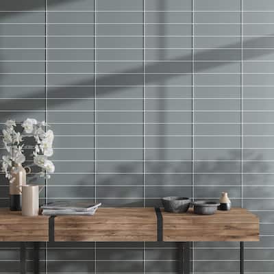 Apollo tile 3" x 12" Colorway Matte Stone Blue Glass Tile (5 sq ft/case) - 20 Pack
