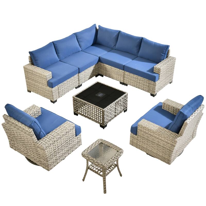 HOOOWOOO 9-piece Patio Wicker Sofa Swivel Chair Sectional Set
