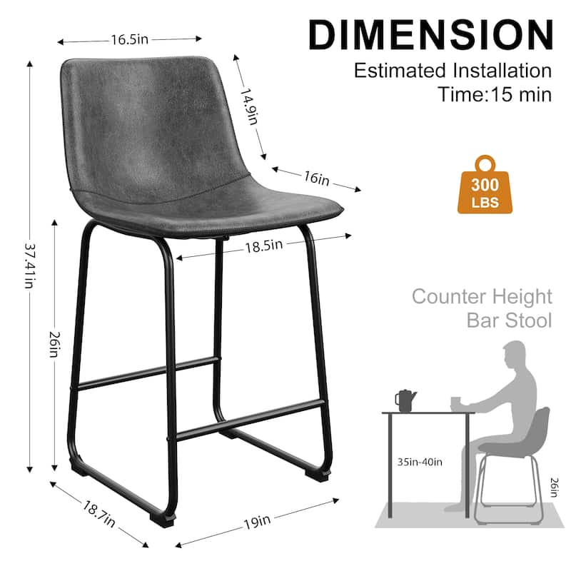 Bar Stools Faux Leather Counter Stools with Back Armless Dining Chairs (Set of 2)