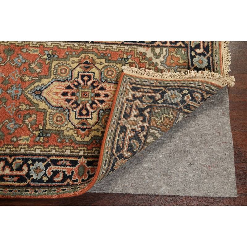 Hand Knotted Oriental 100% Wool Carpet Traditional Geometric Oranges & Rust Indo Heriz Serapi Runner Rug - 11' 11'' X 2' 7''