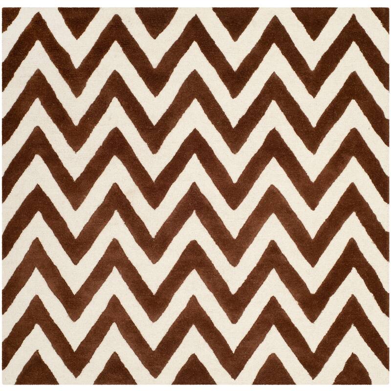 SAFAVIEH Handmade Cambridge Hicran Modern Moroccan Wool Rug - 6' Square - Dark Brown/Ivory