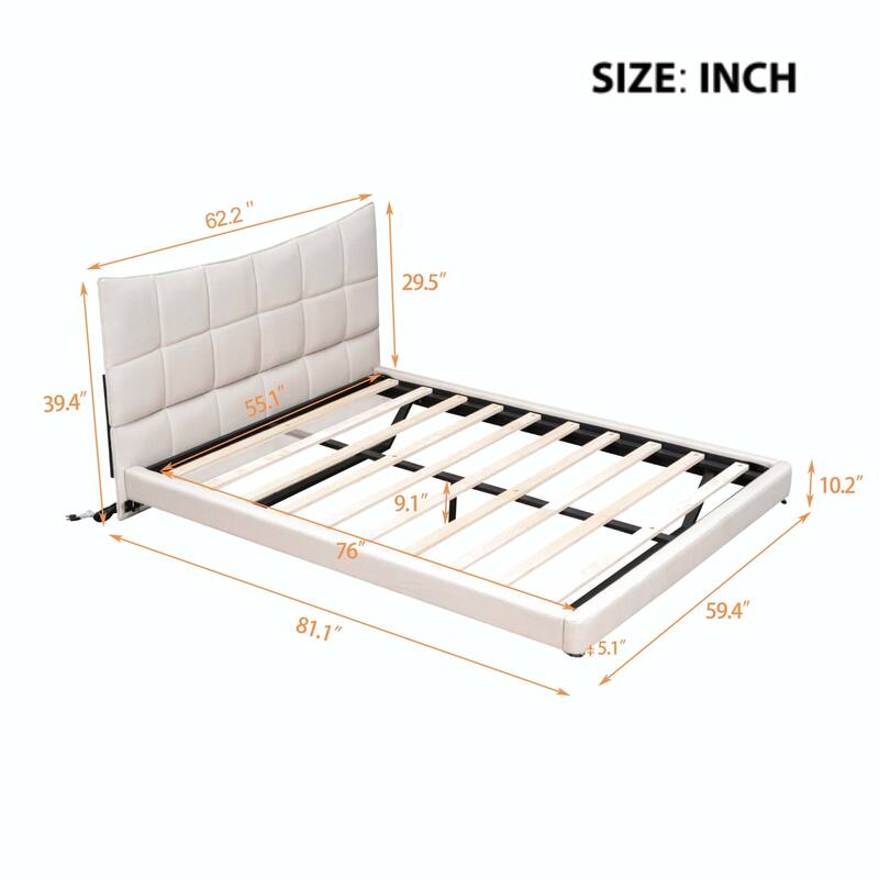 Full Size Upholstered Platform Bed with LED Lights