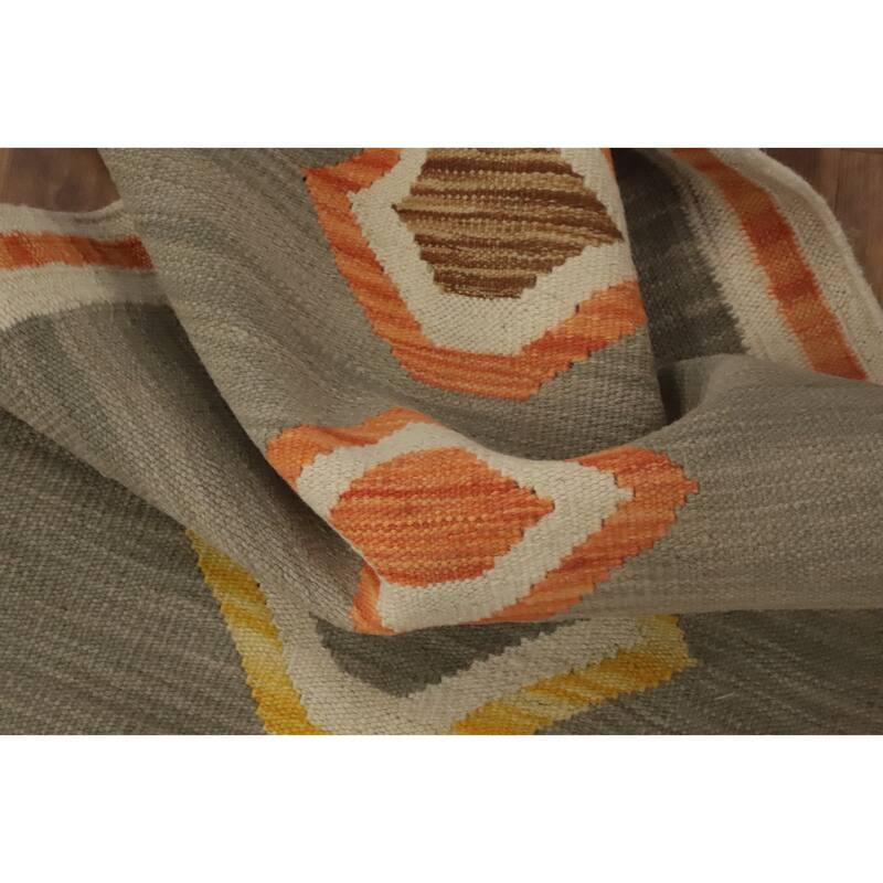 Hand Woven Oriental 100% Wool Carpet Southwestern Tribal Greys & Charcoal Kilim Runner Rug - 5' 8'' X 2' 0''