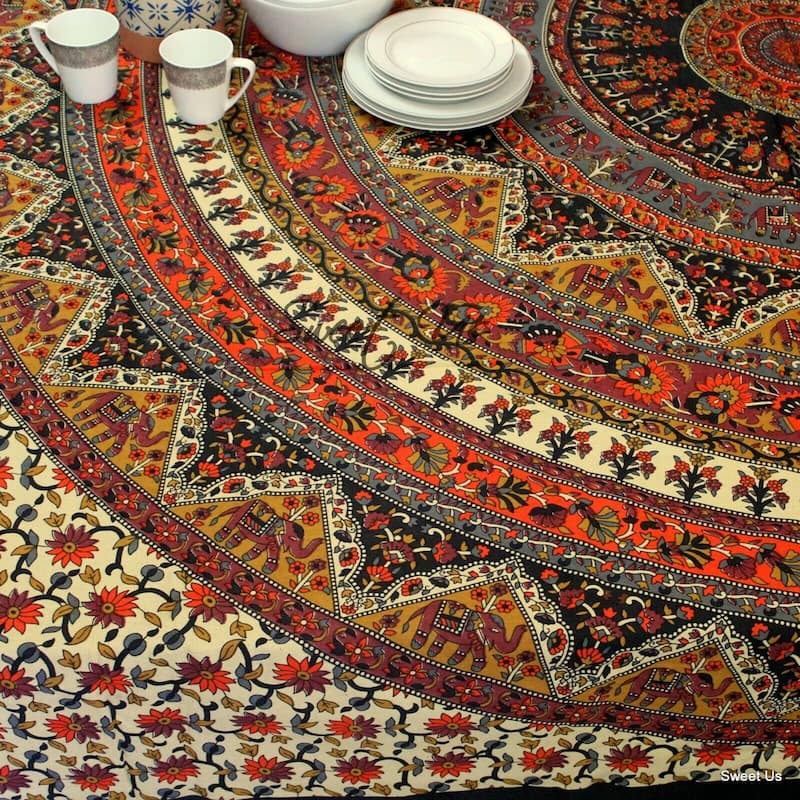 Cotton Elephant Floral Shine Tablecloth Rectangle