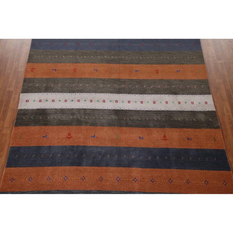 Multi-Color Striped Gabbeh Indian Area Rug Handmade Tribal Wool Carpet - 8'4"x 9'5"