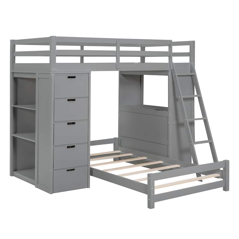 Twin over Twin Bunk Bed with LED Light and USB Ports, White