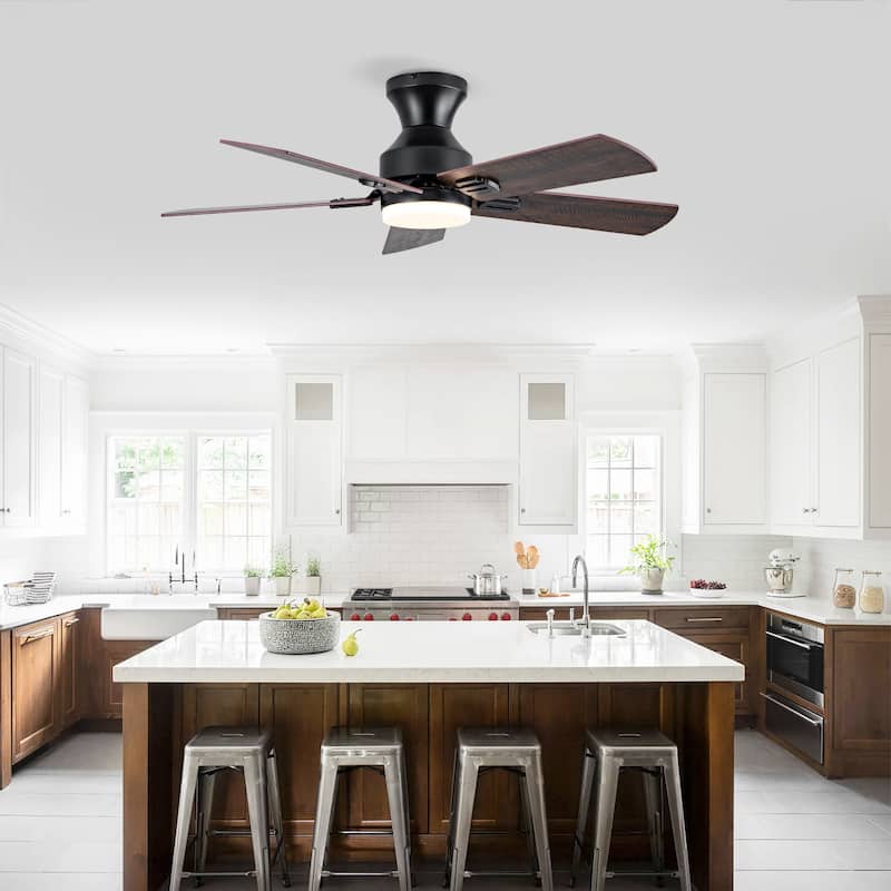 Ceiling Fans with Lights, 42 inch Low Profile Ceiling Fan with Light and Remote Control, Flush Mount, Reversible - Black