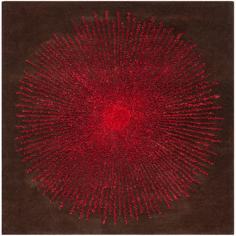 SAFAVIEH Handmade Soho Marsilia Burst New Zealand Wool Rug - 6' Square - Brown/Red - Square