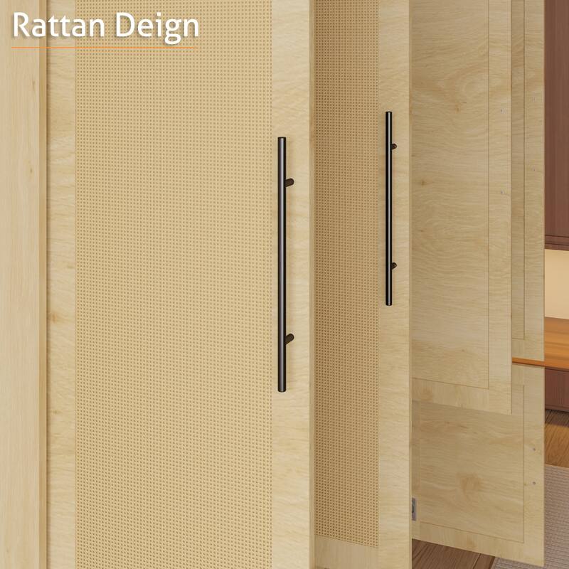 63"W Boho Style 6-Door Wardrobe Armoires Closet 2 Drawer Storage - N/A