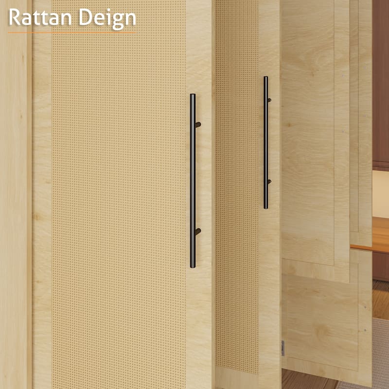 63"W Boho Style Family 6-Door Wardrobe Armoire Closet 2 Drawer Storage - N/A