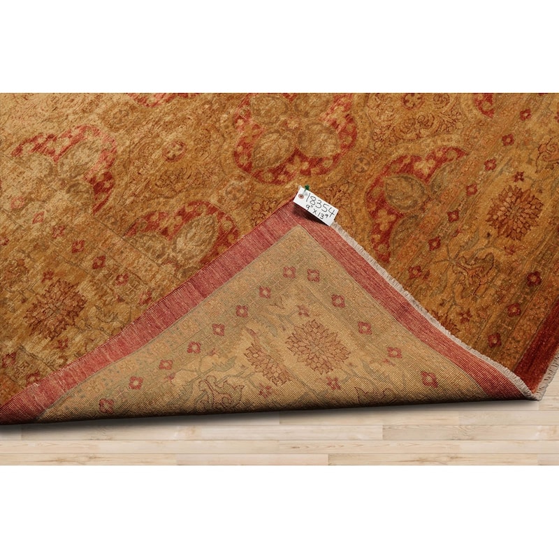 Hand Knotted Gold,Mustard Oushak Wool Traditional Oriental Area Rug - 9' 11'' x 13' 9''