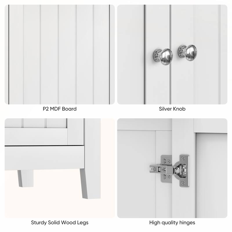 Mid-Century Modern Freestanding White Double Door Storage Cabinet