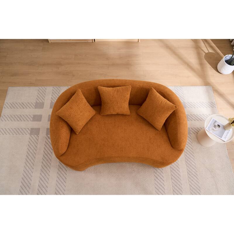 Orange Loveseat Sofa Couch Sleeper Sofa Couch with 3 Pillows, Luxurious Upholstered 2-Seater Sofa Couch