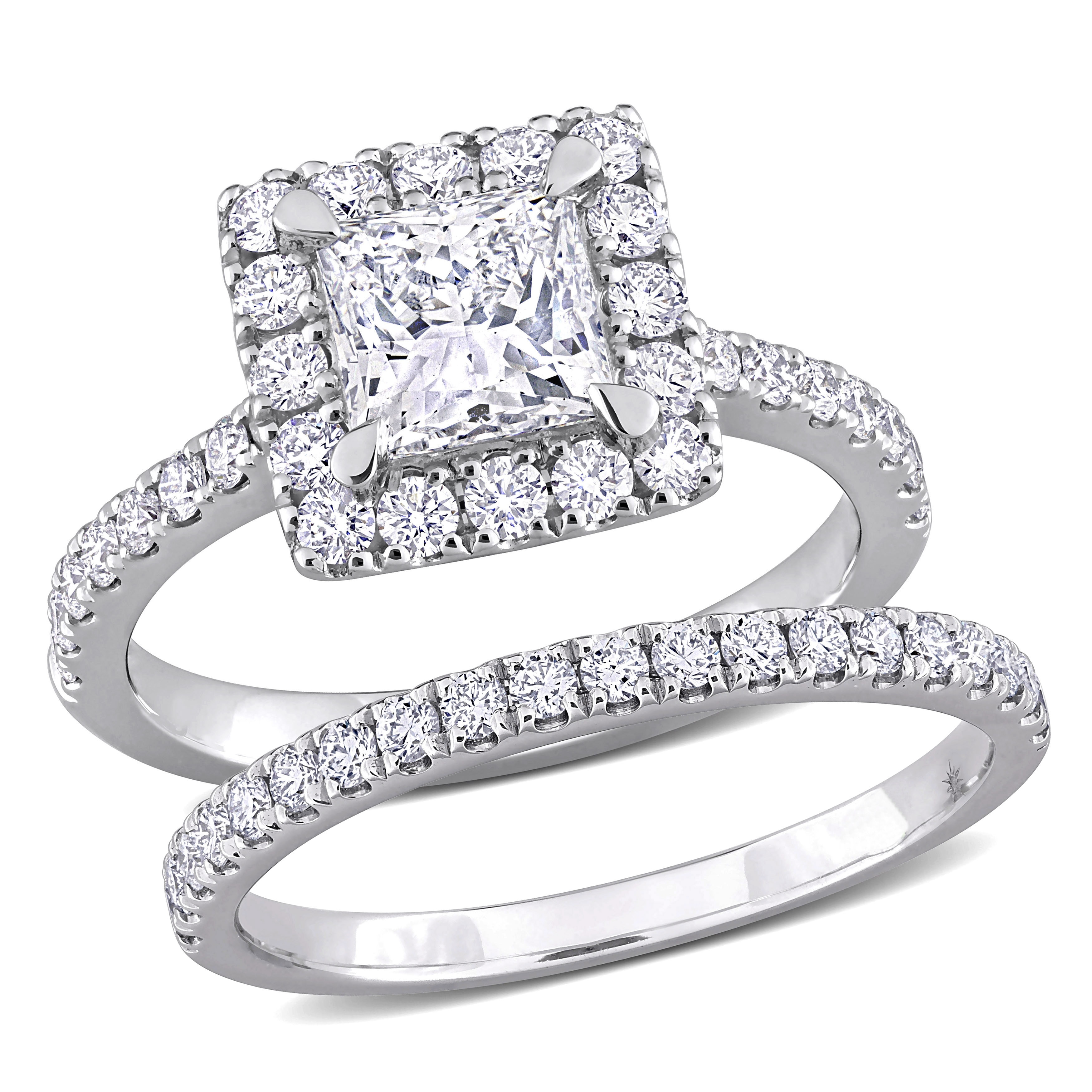 Miadora 2 1/3ct TW Princess Lab-Grown Diamond Halo Bridal Ring Set in 14k White Gold